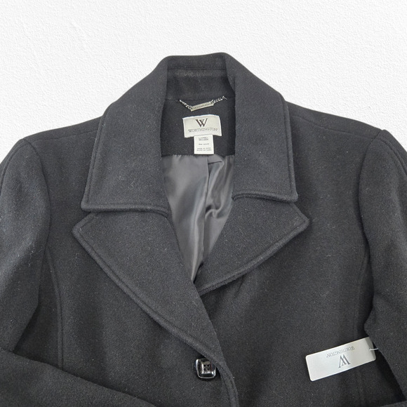 Worthington Black Wool Blend Button Front Winter Dress Coat Size Large NWT - Picture 3 of 11
